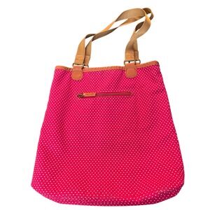 American Eagle Outfitters Pink Polka Dot Canvas‎ Tote Bag Zip Pocket